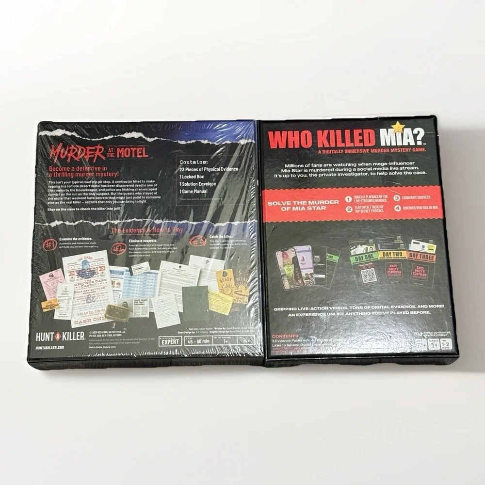 Lot Of 2 Murder Mystery Game Hunt A Killer  Murder at The Motel & Who Killed Mia